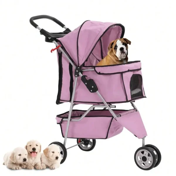 Pink 3-Wheel Pet Stroller